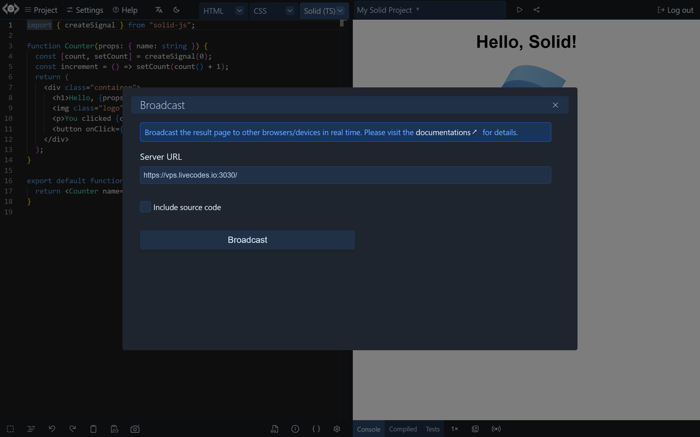 Broadcast UI